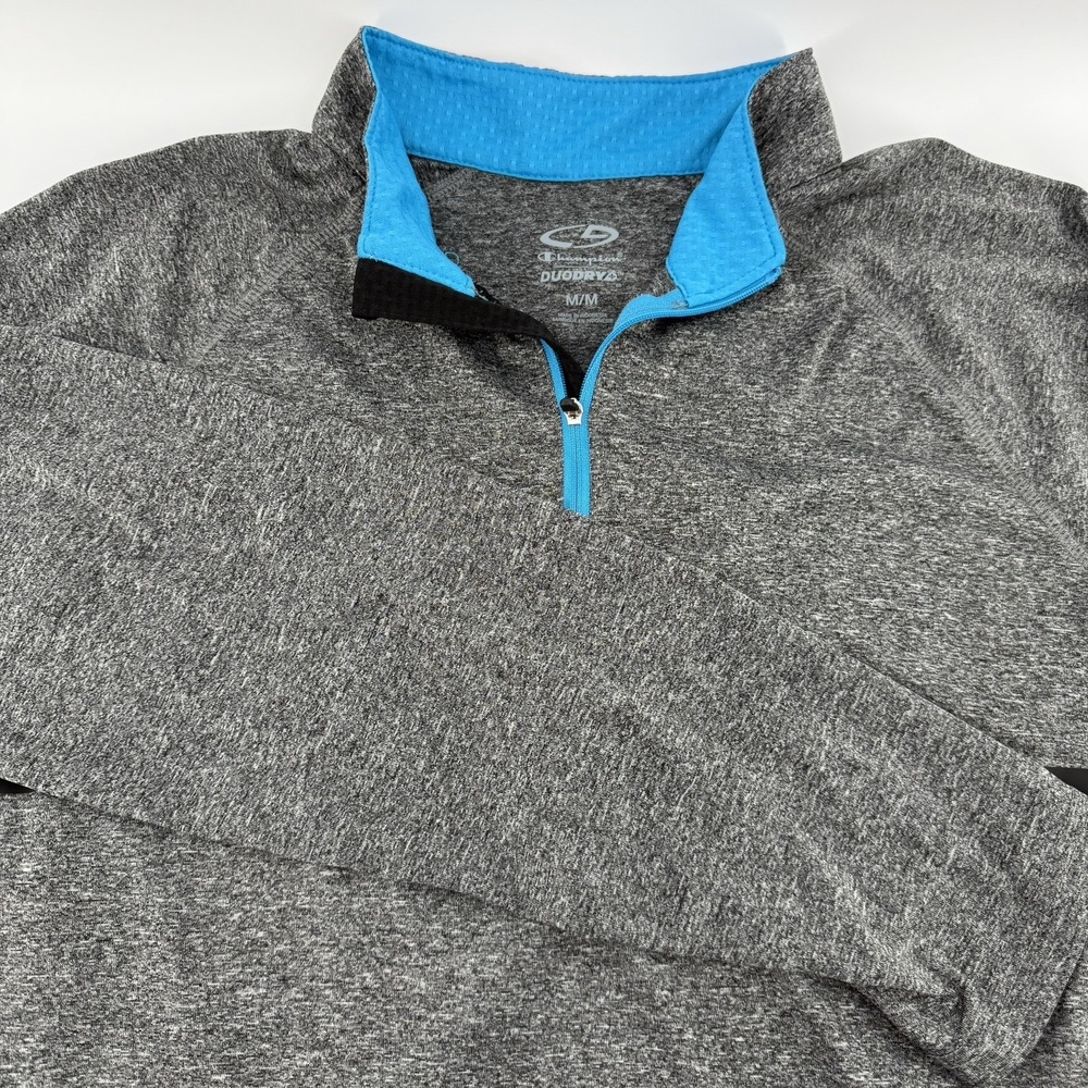 Champion Men M‎ Duo Dry 1/4 Zip Pullover Gray Blue Comfort Functionality Casual